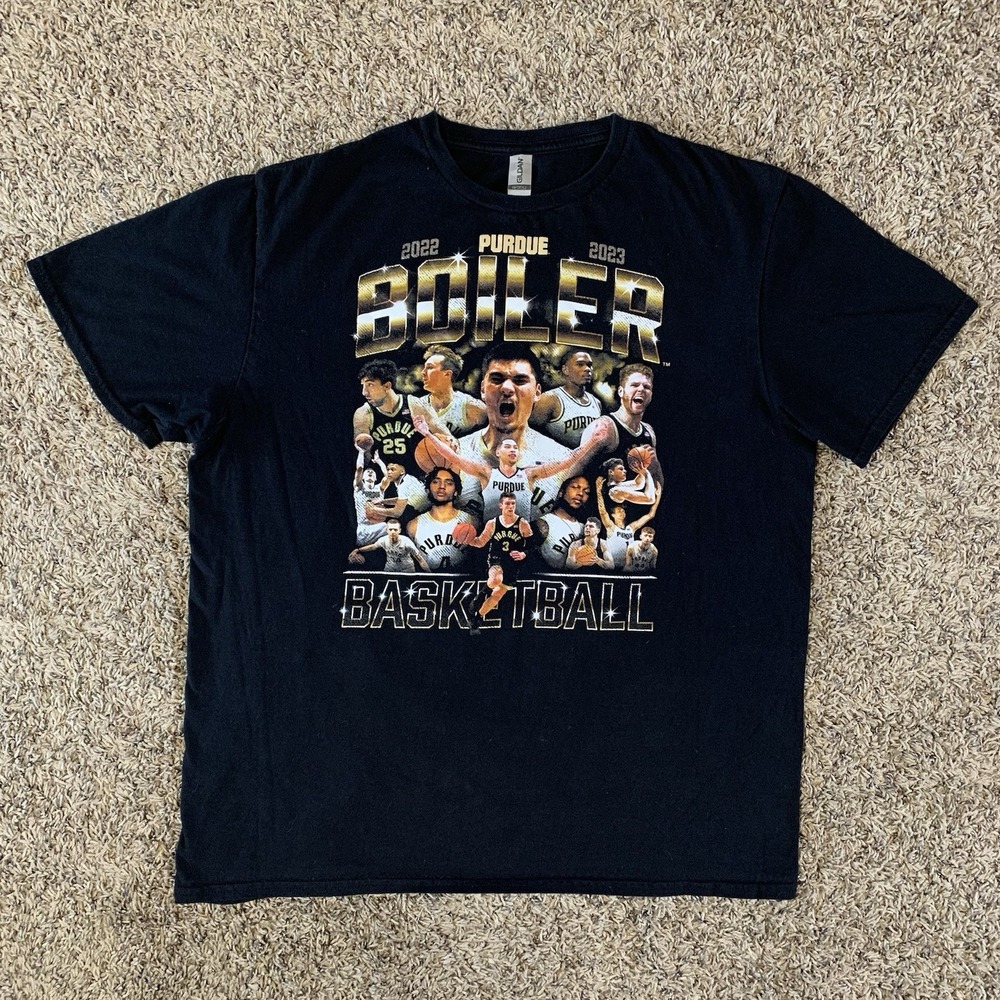 Purdue Boilermakers Basketball Shirt Adult Large Black 2022-23 Edey Smith Logo